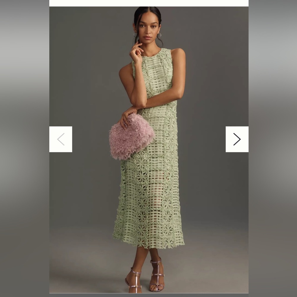 Anthropologie Green Lace Midi Dress